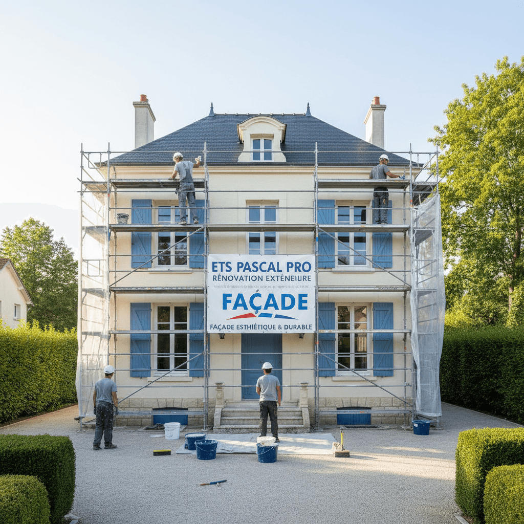 Team renovating a home's facade, showcasing ETS PASCAL PRO's expertise.