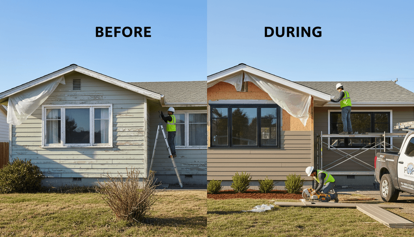 Rénovation de façade professionnelle sur maison résidentielle